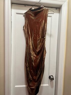 Shimmering Bronze Draped Maxi Dress